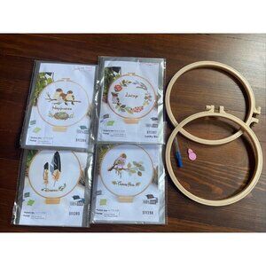 4 Bird Saying Embroidery Crossstitch Sets Plus Hoops Threader Needles Lot